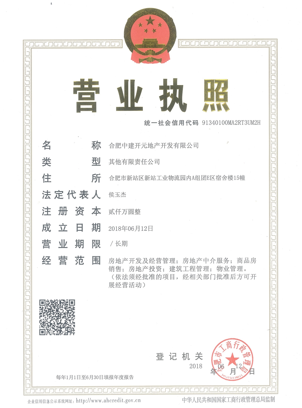 中建开元御湖公馆营业执照图